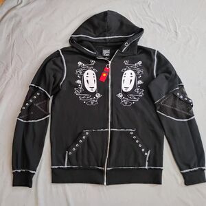 Hot Topic Hoodie Mens M Black Full Zip Spirited Away No-Face Graphic Anime